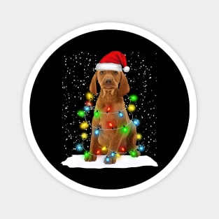 Vizsla Christmas Santa Hat Xmas Tree Color Lights Magnet